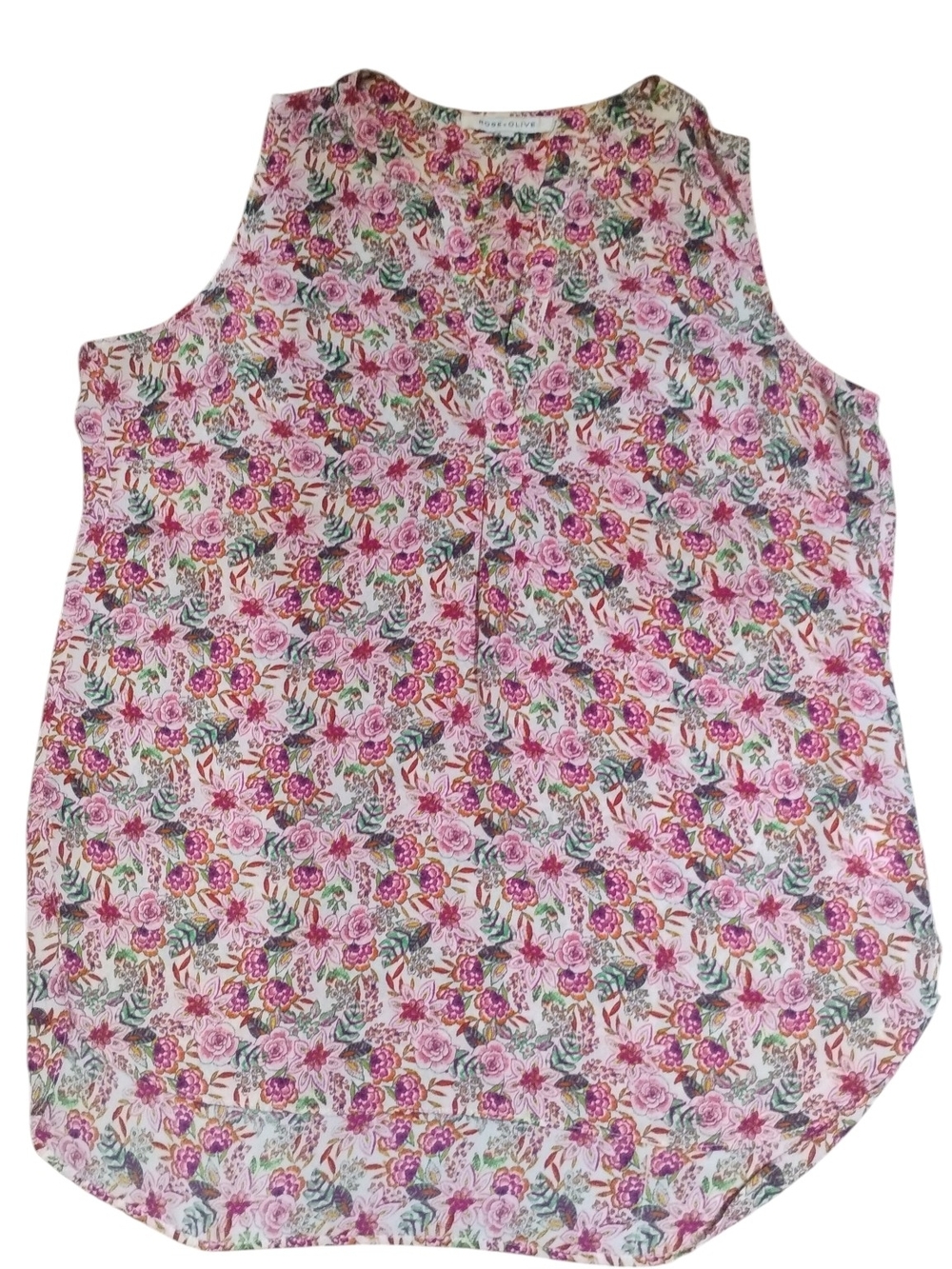 Rose & Olive Floral Sleeveless Blouse in Pink and Green